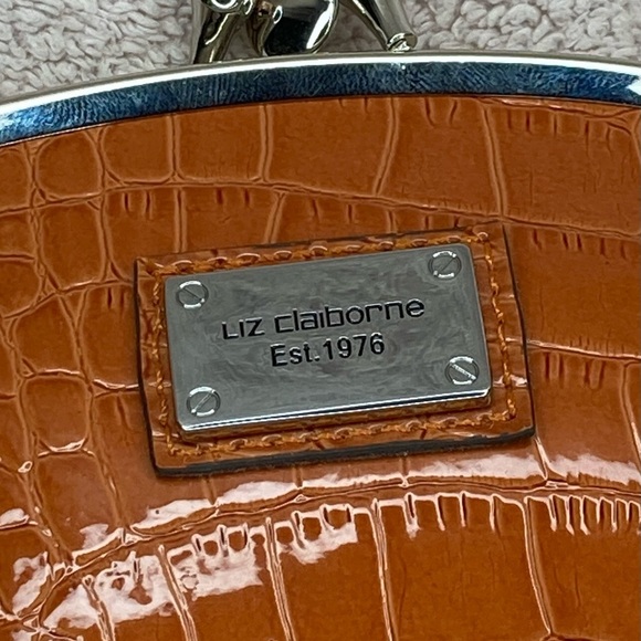 Vintage Liz Claiborne Faux Croc Leather Small Coin Purse Pouch-Orange-Kiss Lock - Picture 3 of 8